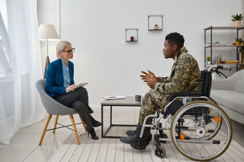 Soldier with disability with social worker